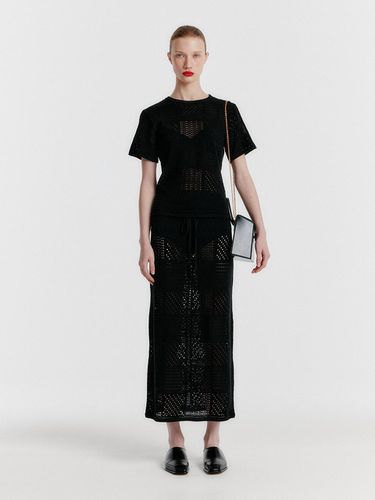 YIZNY Panelled Lace Knit Long Skirt - EENK - Modalova