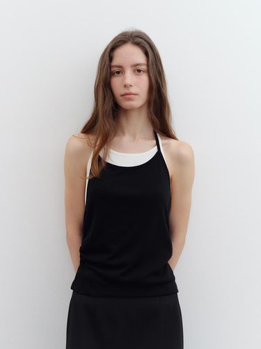 Layered Halter Neck Top - Black - LETTER - Modalova