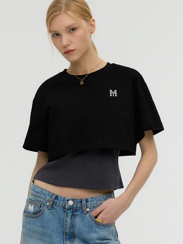 Double Layered Short Sleeve T-shirt_Black - MONGDOL - Modalova