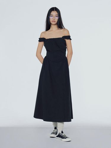 Off-Shoulder Shirring Long Dress - INSTANTFUNK - Modalova