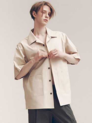 Oversized Open Collar Out Pocket Shirt_Beige - FAMILLE - Modalova