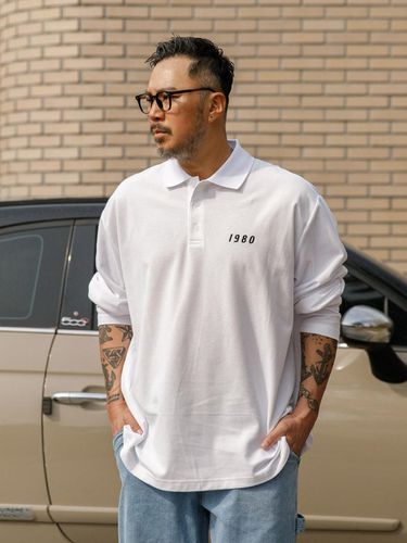 Basic Embroidery Long Sleeve T-shirt_White - RUGGED HOUSE - Modalova