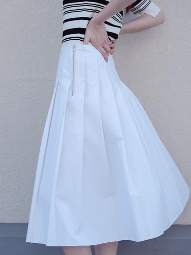 COTTON BLEND PLEATS SKIRT_OFF WHITE - REPLAIN - Modalova