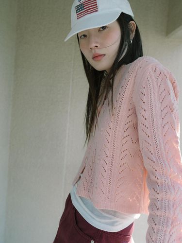 VELVET TEXTURED CARDIGAN_LIGHT PINK - REPLAIN - Modalova