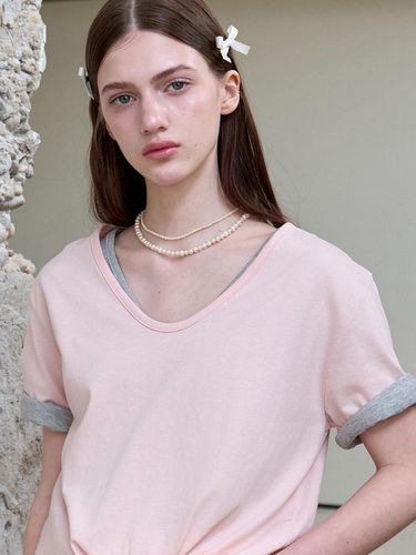 Basic Scoop Neck Silket Tee_Pink - VOIEBIT for WOMEN - Modalova