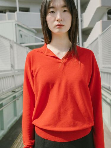 COTTON LOOSE COLLAR KNIT TOP_RED - REPLAIN - Modalova