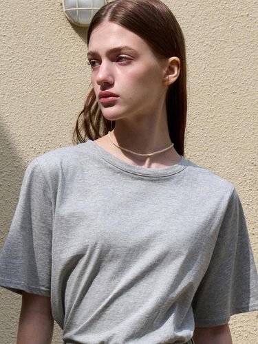 Basic Round Neck Silket Tee_Melange - VOIEBIT for WOMEN - Modalova