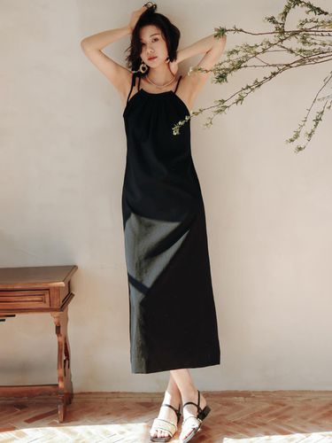 Black Slip Halter Neck Dress - LANGSON - Modalova