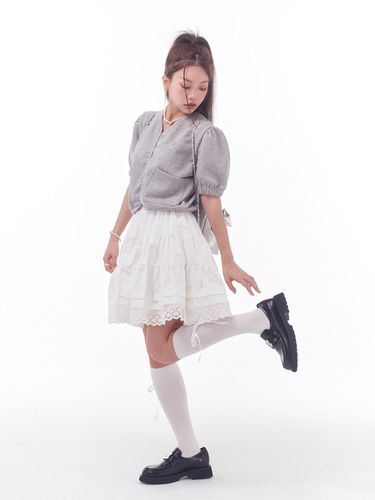 Hem Lace Banding Skirt_White - ANOETIC - Modalova