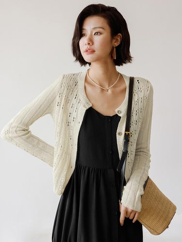 Cut Out Punching Cardigan - LANGSON - Modalova