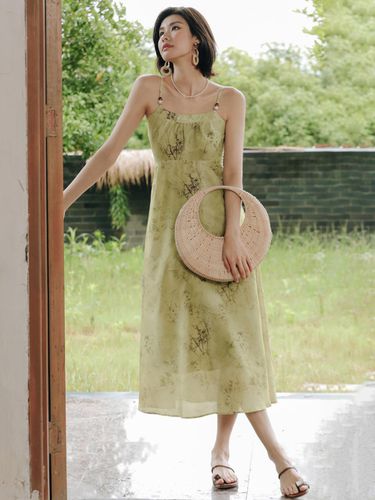 Green Chiffon Floral Dress - LANGSON - Modalova