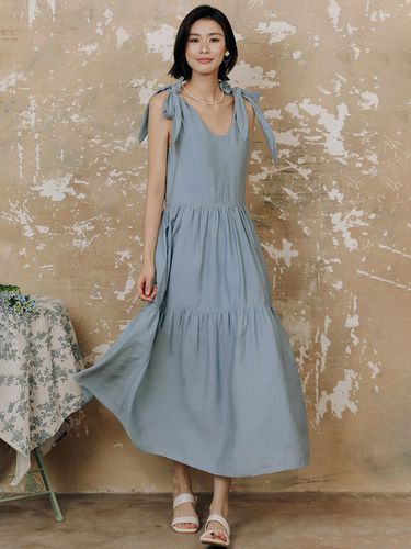 Blue Bow Chiffon Dress - LANGSON - Modalova