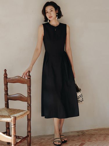 Zip Up Sleeveless Black Dress - LANGSON - Modalova