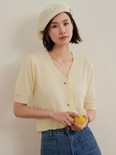 Yellow Knit Crop Cardigan - LANGSON - Modalova