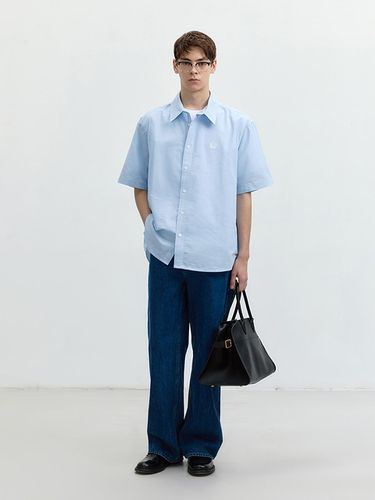 Short Sleeve Seersucker Shirt_Light Blue - Dunst for MEN - Modalova