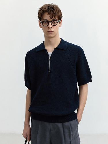 Collared Half Zip Up Knit Top_French Navy - Dunst for MEN - Modalova