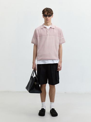 Unisex Collared Stripe Knit Top_Soft Pink - Dunst for MEN - Modalova