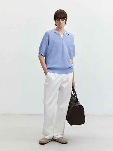 Collared Half Zip Up Knit Top_Swedish Blue - Dunst for MEN - Modalova