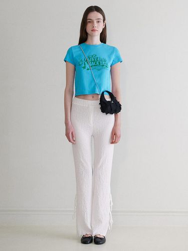 Ribbon Slit Pleated Pants - White - RAIVE - Modalova