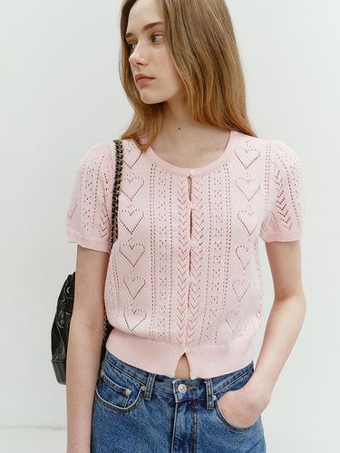 Scoop Neck Crochet Cardigan Soft Pink_UDSW4B223P1 - Dunst for WOMEN - Modalova