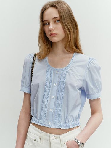 Shirring Ribbed Blouse Soft Blue_UDBL4B221B1 - Dunst for WOMEN - Modalova