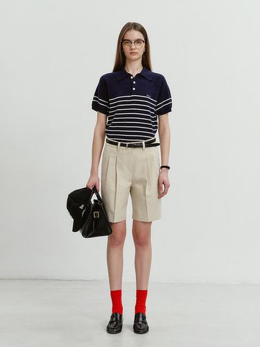 Unisex Collared Stripe Knit Classic Navy - Dunst for WOMEN - Modalova