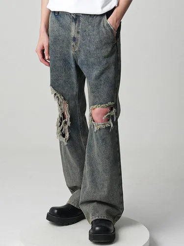 Minimal Bootscut Destroyed Denim Pants - AVANDRESS - Modalova