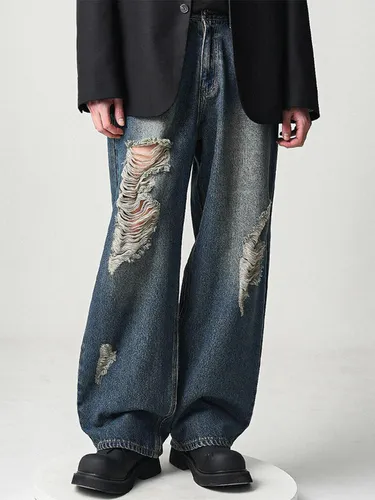 Brush Destroyed Denim Pants BLUE - AVANDRESS - Modalova