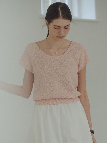 Scoop Neck Short Sleeve Knit Top_Light Pink - TILLIDIE - Modalova