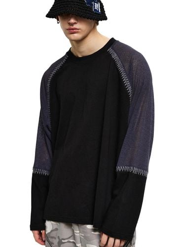 Stitched Knit Arm Raglan Long Sleeve Top_Black - RSSC - Modalova