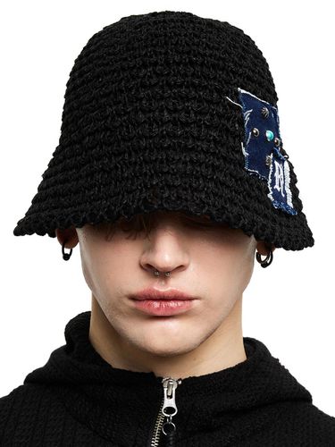 Rivet Patched Knit Bucket Hat_Black - RSSC - Modalova