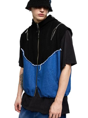 Knit And Denim Hooded Zip Up Vest_Black/Denim - RSSC - Modalova