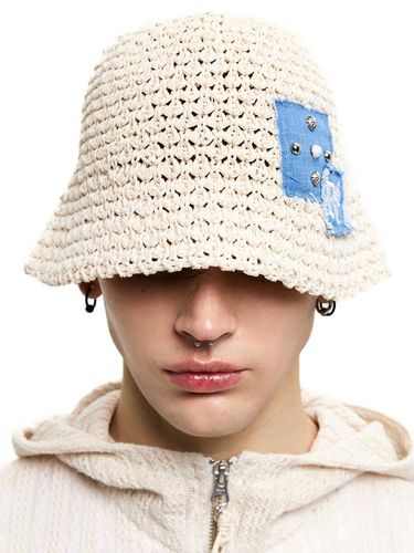 Rivet Patched Knit Bucket Hat - RSSC - Modalova