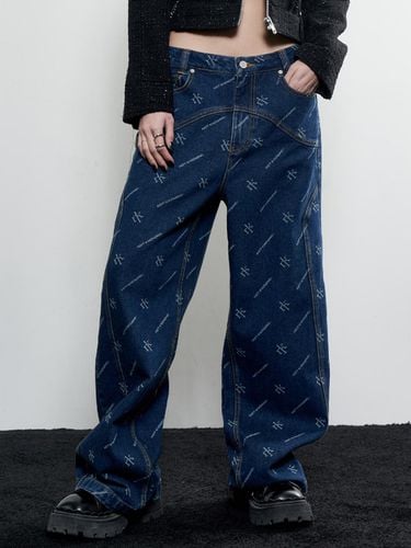 Curved Wide Denim Pants_Deep Blue - NOTKNOWING - Modalova