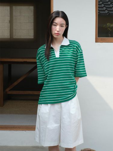 Striped Terry Polo Shirt, Green - DAUGHTER - Modalova