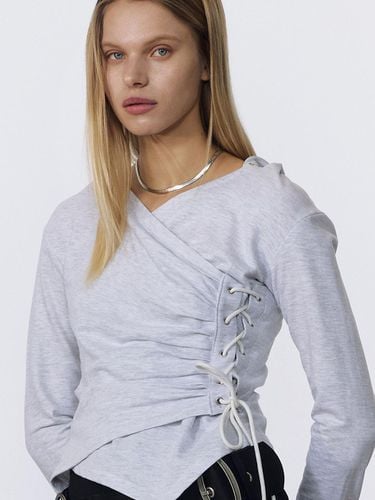 Lace Up Shirred Eyelet Hoodie_Melange White - NOTKNOWING - Modalova