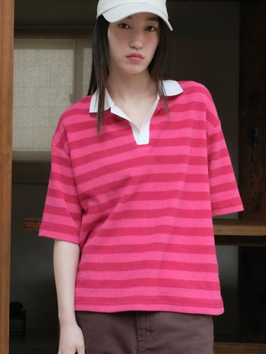 Striped Terry Polo Shirt, Pink - DAUGHTER - Modalova