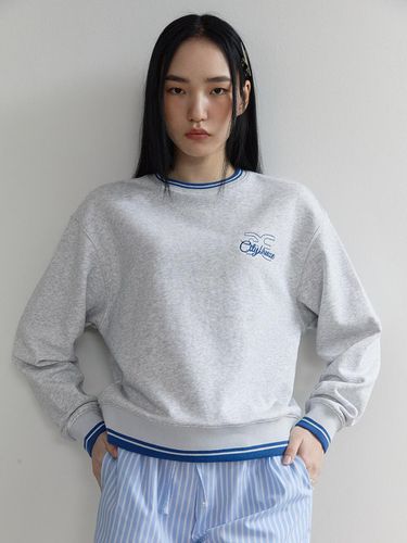 Logo Stitch Stripe Rib Sweatshirt_Melange White - CITYBREEZE - Modalova