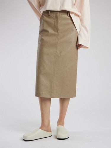 Parker Faux Leather Midi Skirt_Deep Beige - L’EAU - Modalova