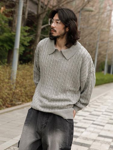 Tones Cable Collar Knit Top_Gray - RUGGED HOUSE - Modalova