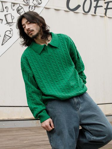 Tones Cable Collar Knit Top_Green - RUGGED HOUSE - Modalova