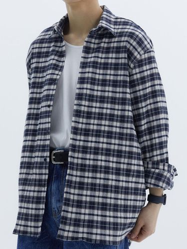 Washed Wrinkle Check Shirt_Navy - Trip LE Sens - Modalova