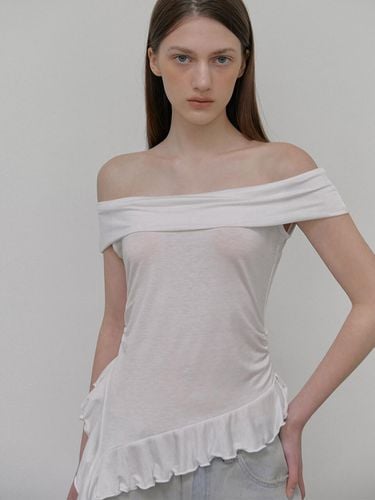 Frill Off Shoulder T-Shirt, White - ETMON - Modalova