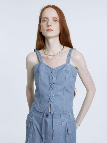 PRINTEMPS Washed Denim Eyelet Bustier Top_Navy - MUSEE - Modalova