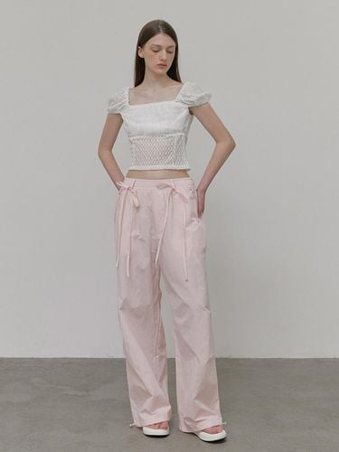 Strap Pintuck Banding Pants, Pink - ETMON - Modalova