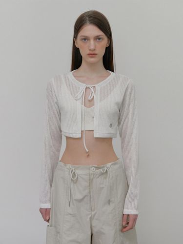 Neck String Crop Cardigan, White - ETMON - Modalova