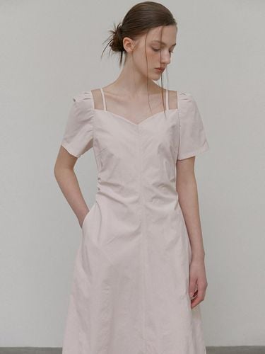 Heart Strap Shirring Dress, Pink - ETMON - Modalova