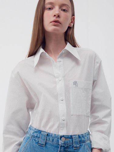 Embroidered Stripe Pocket Shirt White - RE RHEE - Modalova