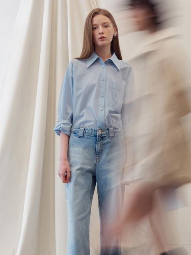 Embroidered Stripe Pocket Shirt Sky Blue - RE RHEE - Modalova