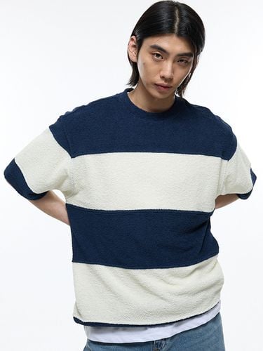 Oversized Terry Boucle Stripe T-shirt_Navy - TNGT - Modalova